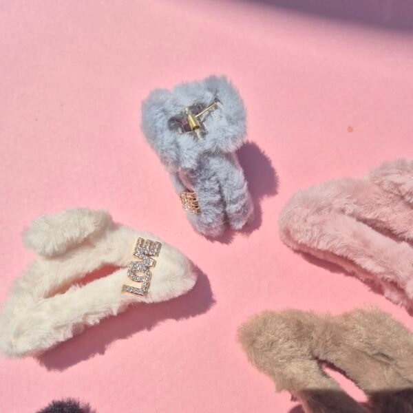 3 pcs set heart love fuzzy furry hair claw clip - Image 2